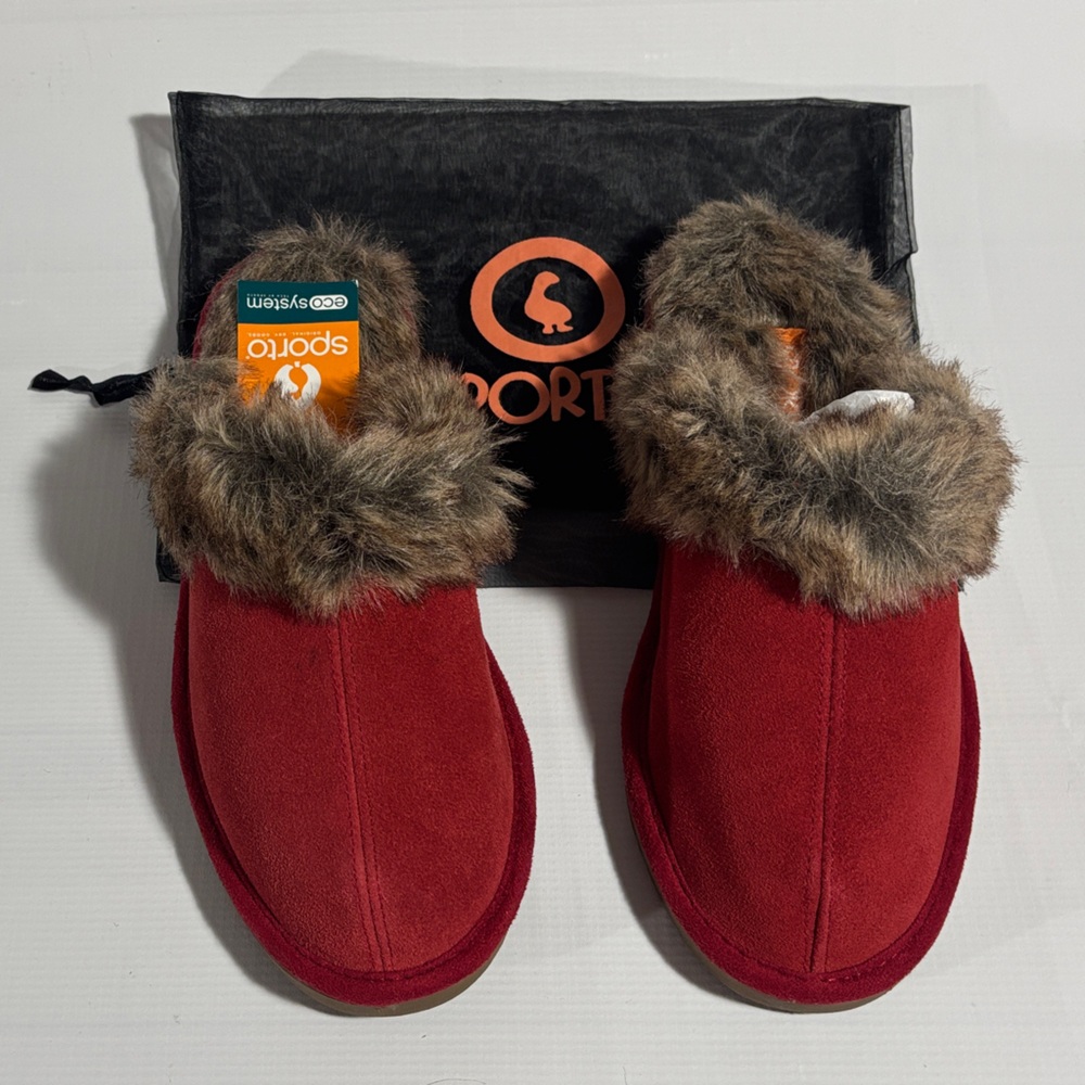 Sporto Red Slippers with Faux Fur
